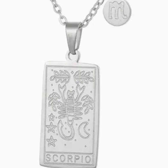 Scorpio Zodiac Pendant Necklace 18K Gold Electro-Plated Stainless Steel Silver - Picture 2 of 4